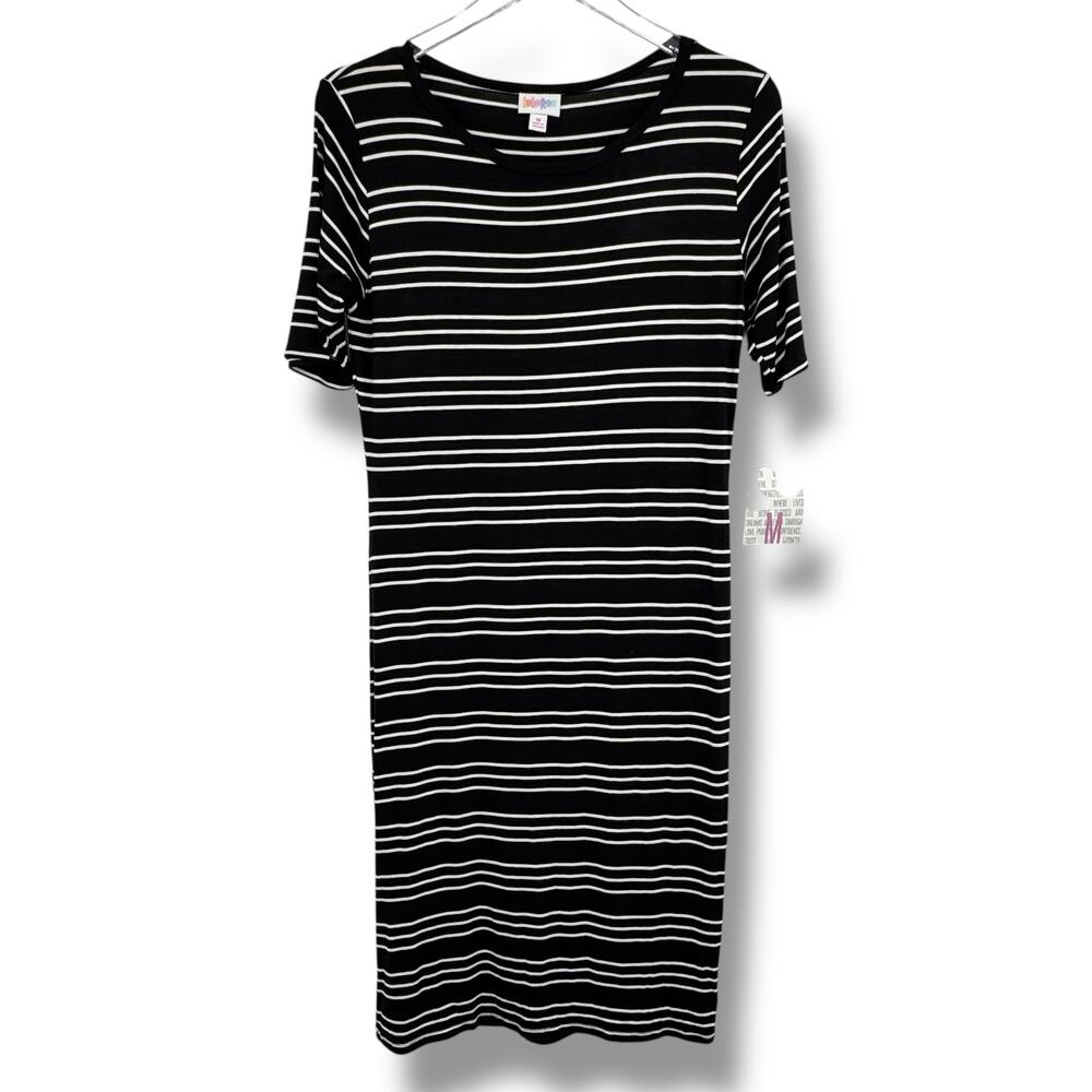 Lularoe Julia dress women's M pencil stripe jersey knit sheath black white NEW
